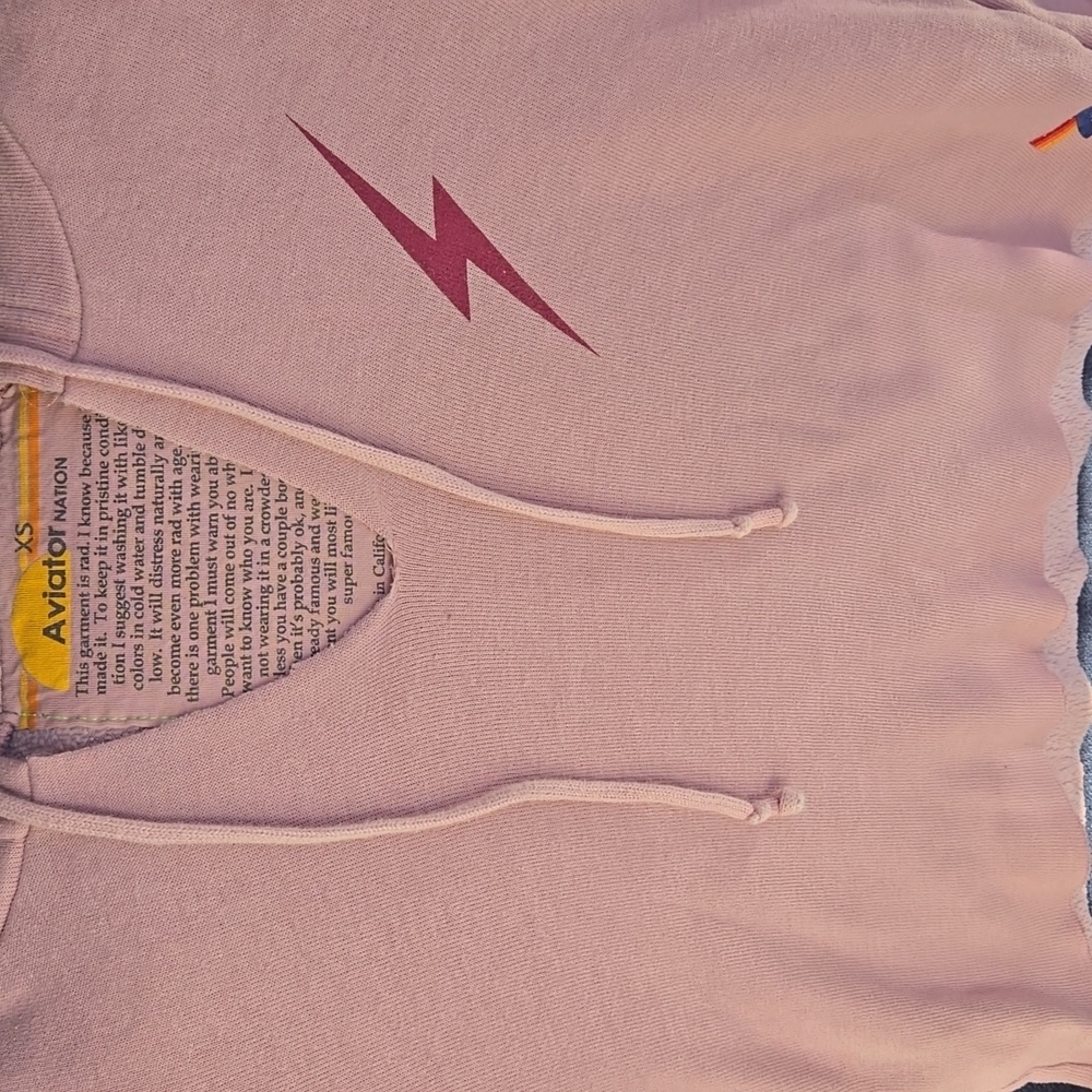 Aviator Nation Bolt XS Pullover Hoodie with Notched Vneck Pink